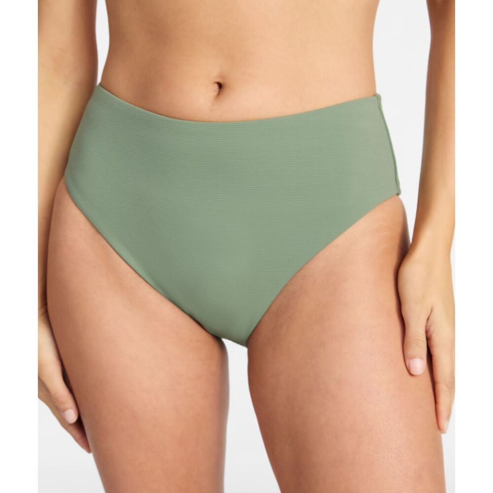 Time and Tru Women's Ribbed Mid Rise Bikini Olive Swim Bottoms